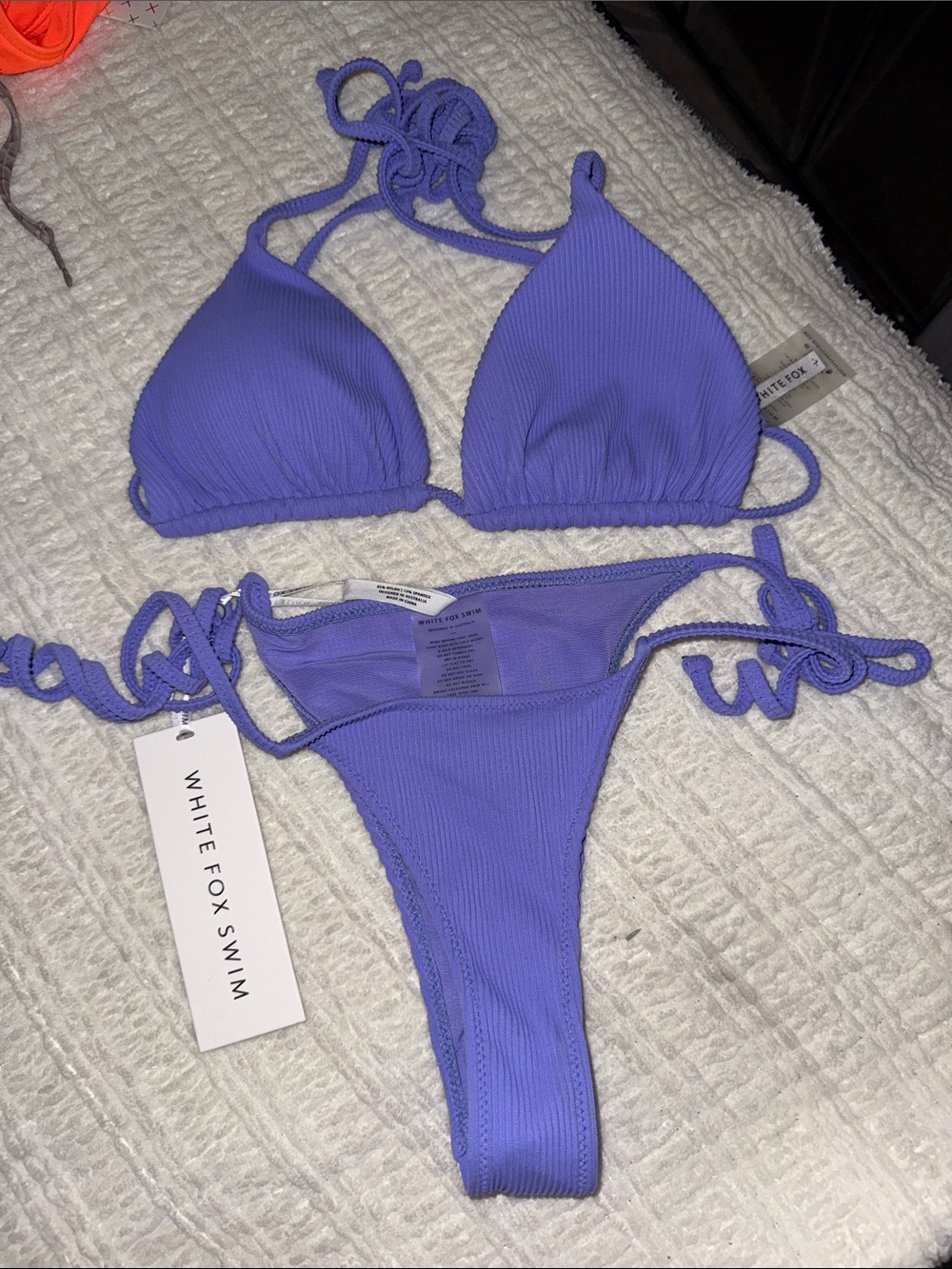 White Fox Boutique Lilac Ribbed String Bikini